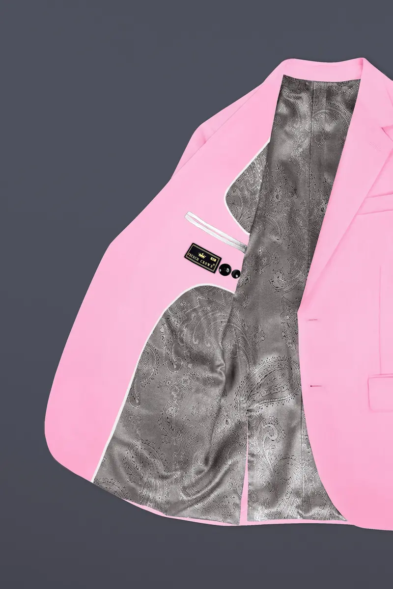 Rosé Reverie-Pestel Pink Solid Wool Rich Single Breasted Slight Stretch Blazer 4