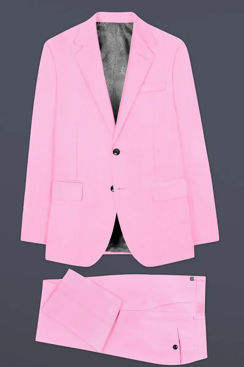 Rosé Reverie-Pestel Pink Solid Wool Rich Single Breasted Slight Stretch Suit 11