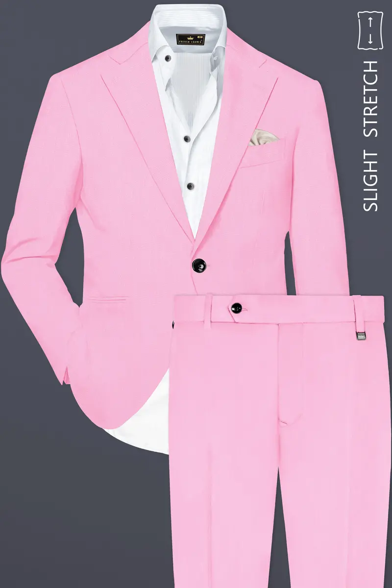 Rosé Reverie-Pestel Pink Solid Wool Rich Single Breasted Slight Stretch Suit 2