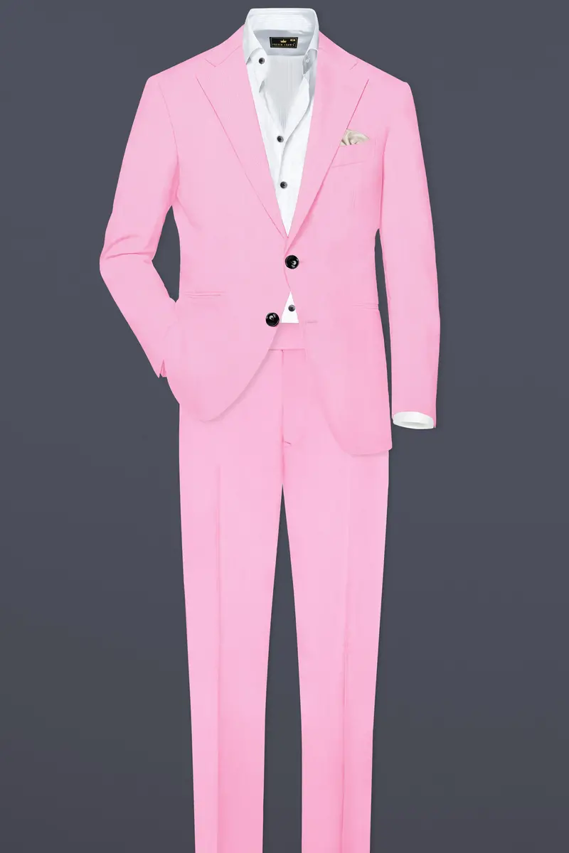 Rosé Reverie-Pestel Pink Solid Wool Rich Single Breasted Slight Stretch Suit 4