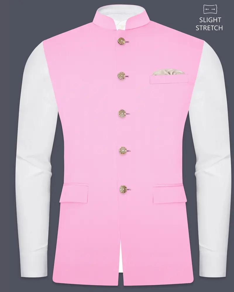 Rosé Reverie-Pestel Pink Solid Wool Rich Slight Stretch Nehru Jacket 1