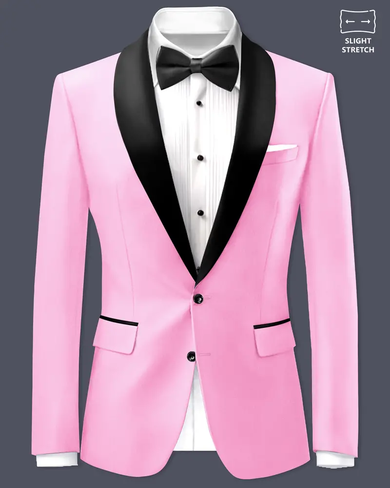 Rosé Reverie-Pestel Pink Solid Wool Rich Tuxedo Slight Stretch Blazer 1
