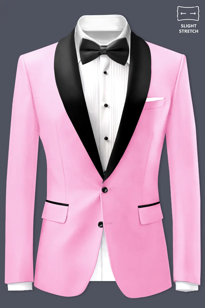 Rosé Reverie-Pestel Pink Solid Wool Rich Tuxedo Slight Stretch Blazer 2