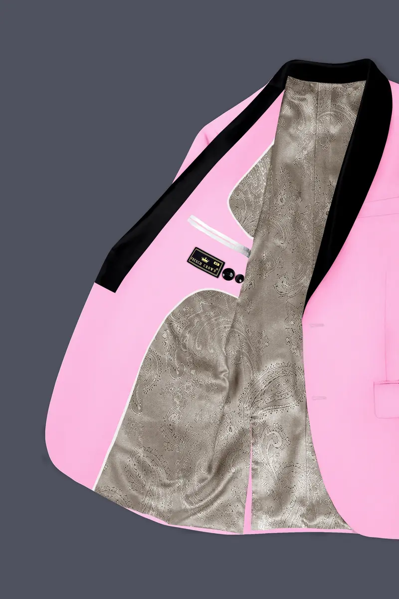 Rosé Reverie-Pestel Pink Solid Wool Rich Tuxedo Slight Stretch Blazer 4