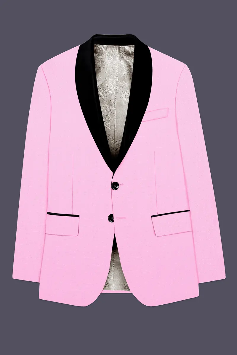 Rosé Reverie-Pestel Pink Solid Wool Rich Tuxedo Slight Stretch Blazer 7