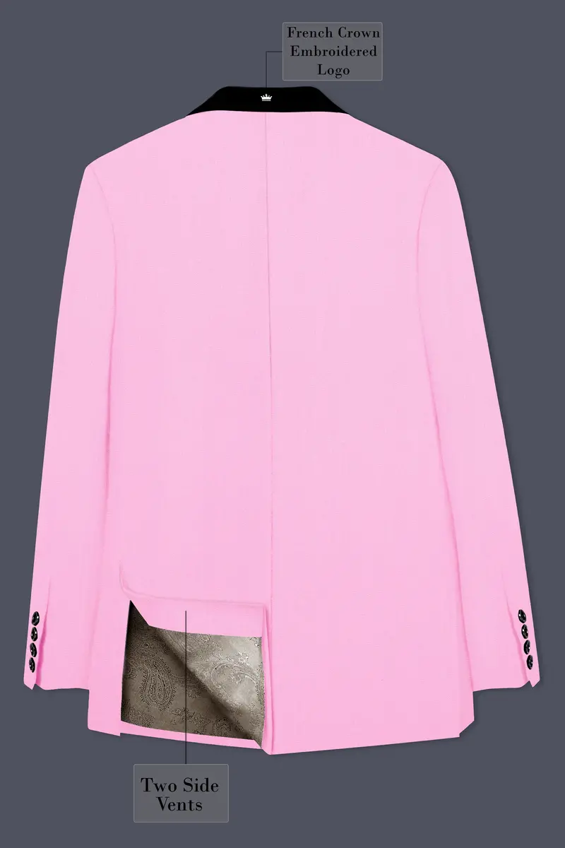 Rosé Reverie-Pestel Pink Solid Wool Rich Tuxedo Slight Stretch Blazer 8