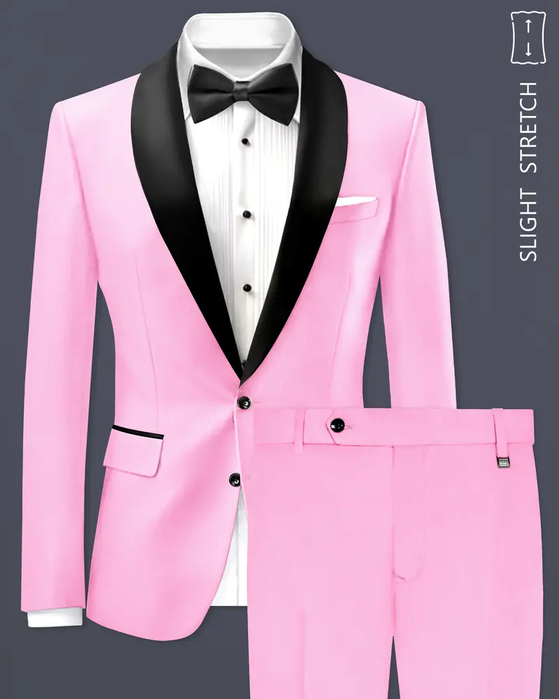 Rosé Reverie-Pestel Pink Solid Wool Rich Tuxedo Slight Stretch Suit 1