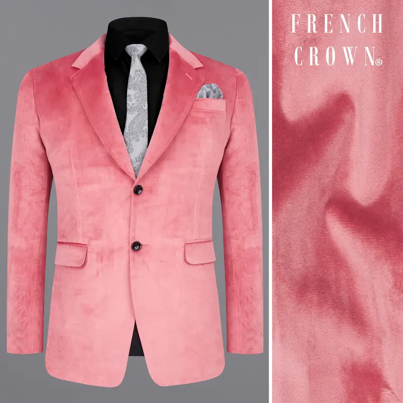 Rose Taupe Pink Single Breasted Velvet Blazer 1
