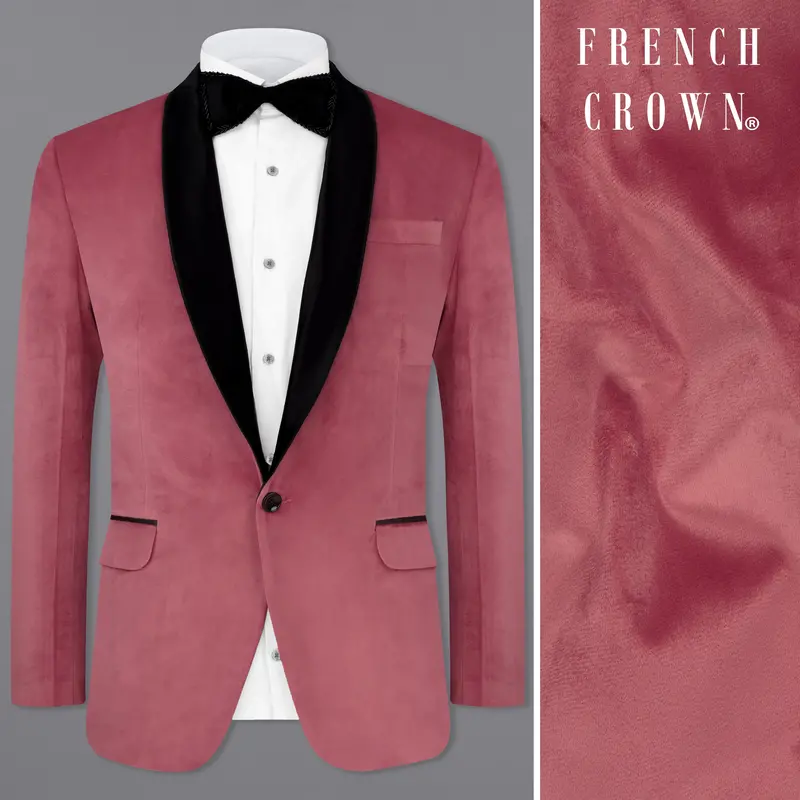 Rose Taupe Pink Velvet Tuxedo Designer Blazer 1