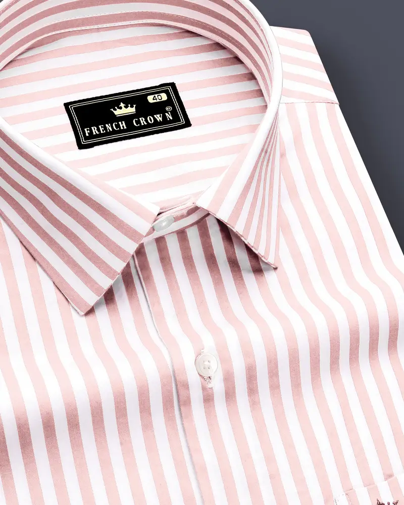 Roselure-Carousel Pink And Bright White Striped Subtle Sheen Super Soft Premium Cotton Dress Shirt 1