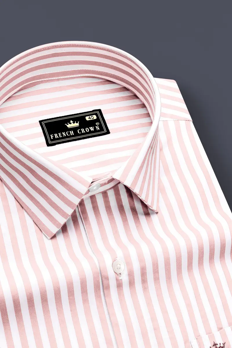 Roselure-Carousel Pink And Bright White Striped Subtle Sheen Super Soft Premium Cotton Dress Shirt 2