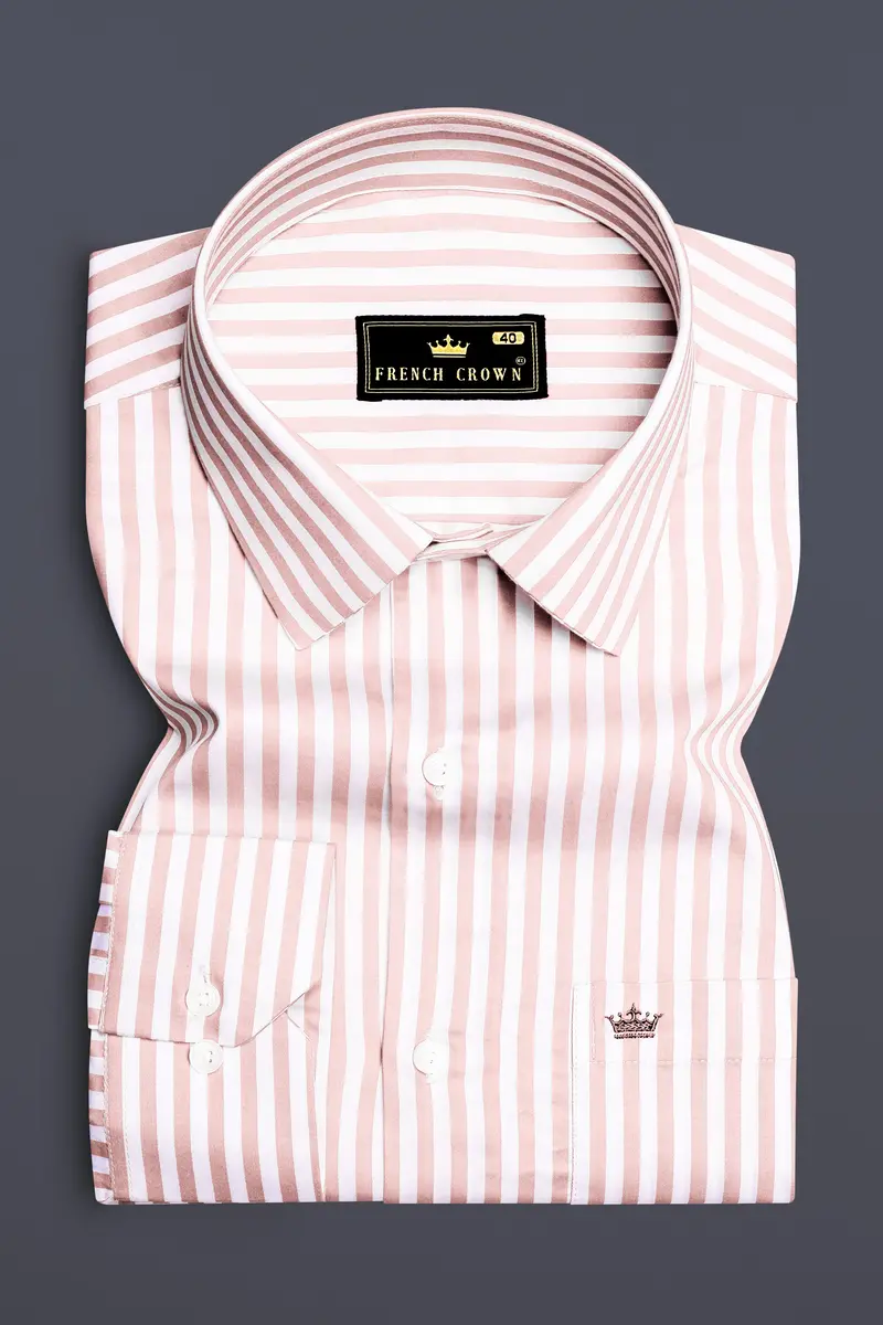 Roselure-Carousel Pink And Bright White Striped Subtle Sheen Super Soft Premium Cotton Dress Shirt 4