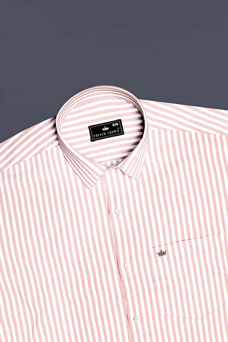 Roselure-Carousel Pink And Bright White Striped Subtle Sheen Super Soft Premium Cotton Dress Shirt 5