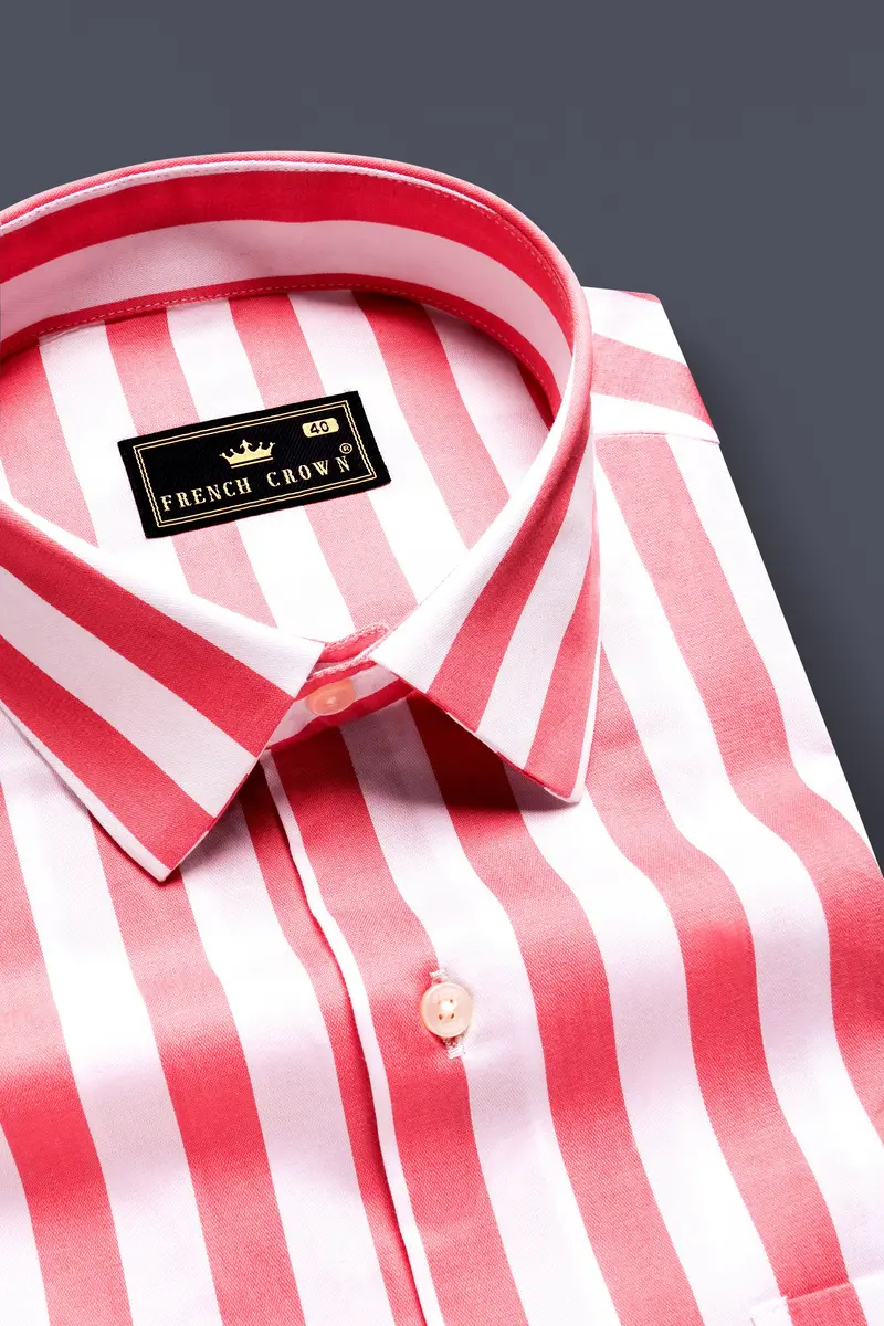 Roselustre-Cabaret Pink And Bright White Striped Subtle Sheen Super Soft Premium Cotton Dress Shirt 1