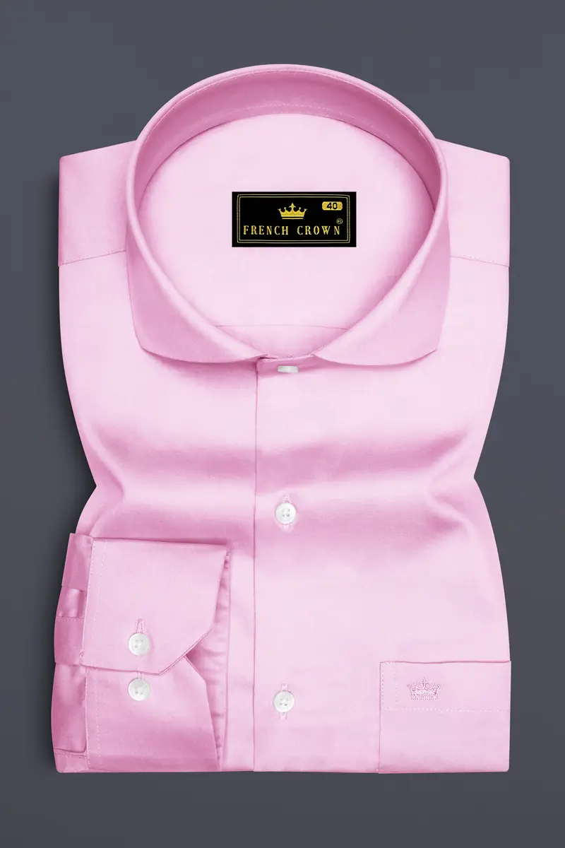 Rosevo-Pastel Pink Subtle Sheen Super Soft Premium Cotton Cut Away Collar Dress Shirt 4