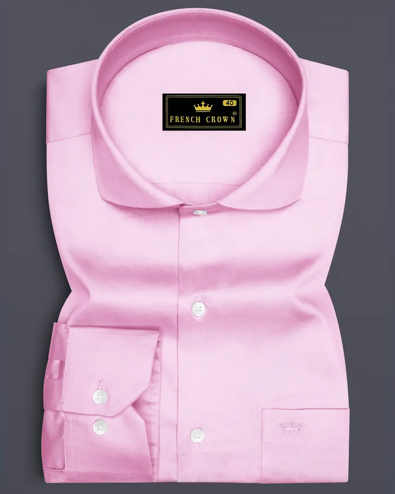Rosevo-Pastel Pink Subtle Sheen Super Soft Premium Cotton Cut Away Collar Dress Shirt 6