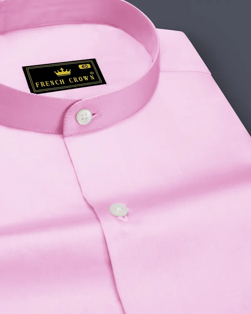 Rosevo-Pastel Pink Subtle Sheen Super Soft Premium Cotton Mandarin Shirt 1