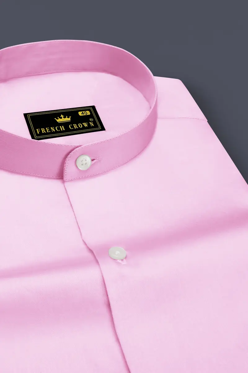 Rosevo-Pastel Pink Subtle Sheen Super Soft Premium Cotton Mandarin Shirt 2