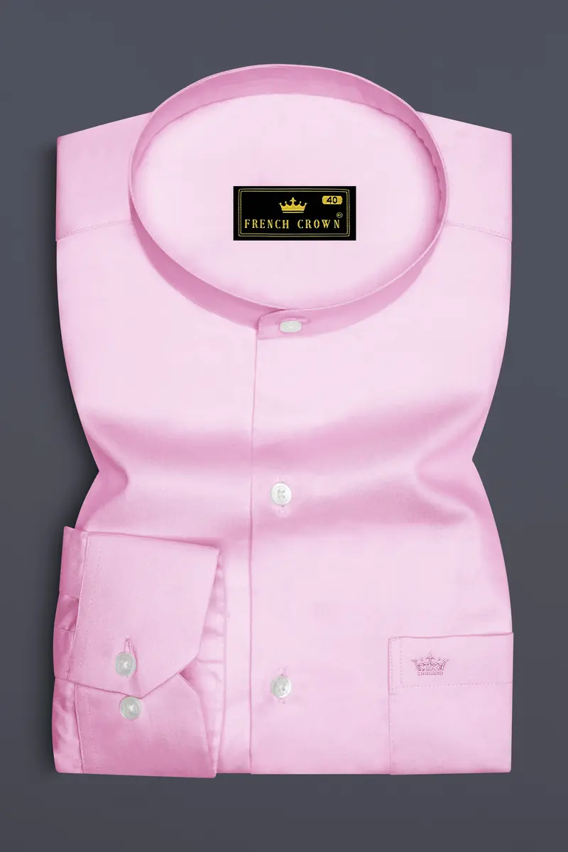 Rosevo-Pastel Pink Subtle Sheen Super Soft Premium Cotton Mandarin Shirt 4