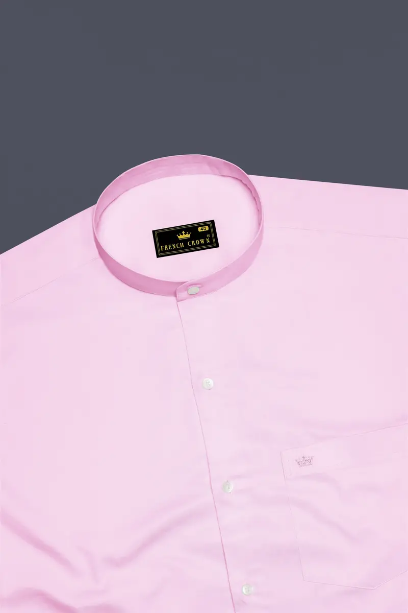 Rosevo-Pastel Pink Subtle Sheen Super Soft Premium Cotton Mandarin Shirt 5
