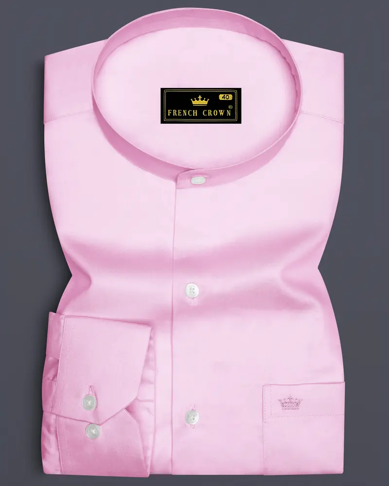 Rosevo-Pastel Pink Subtle Sheen Super Soft Premium Cotton Mandarin Shirt 6