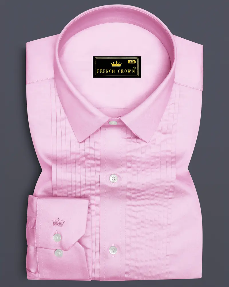 Rosevo-Pastel Pink Subtle Sheen Super Soft Premium Cotton Tuxedo Shirt 1