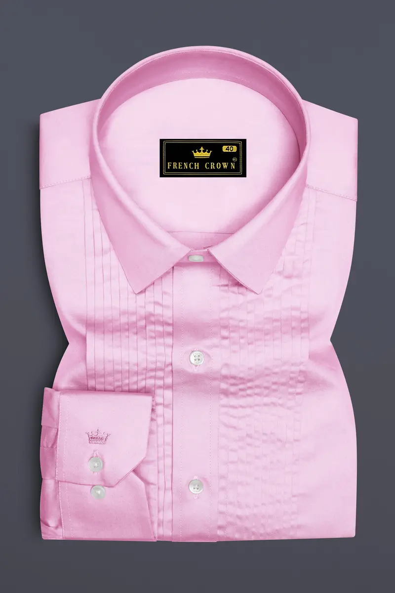 Rosevo-Pastel Pink Subtle Sheen Super Soft Premium Cotton Tuxedo Shirt 2