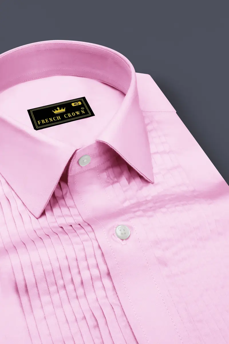 Rosevo-Pastel Pink Subtle Sheen Super Soft Premium Cotton Tuxedo Shirt 4