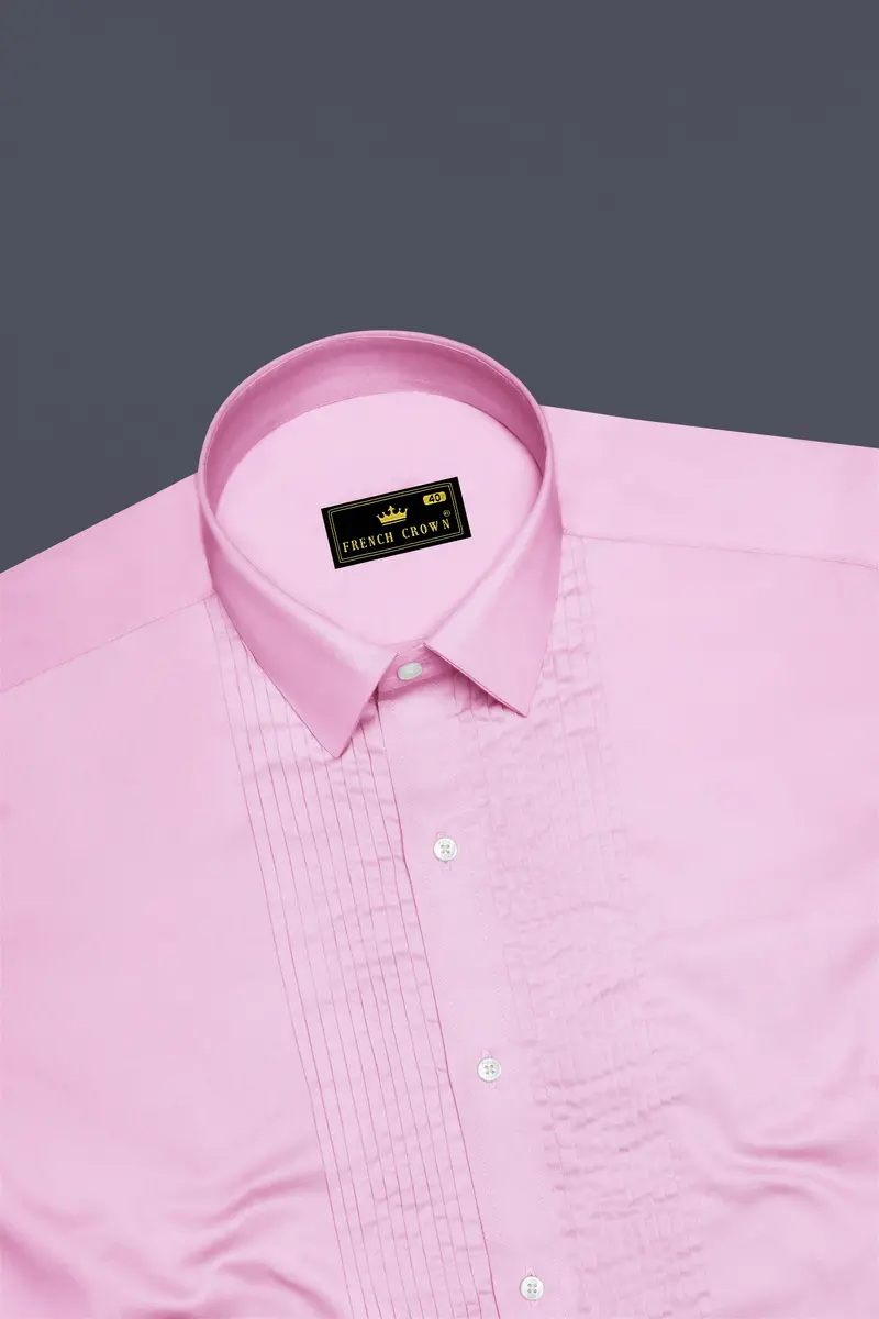 Rosevo-Pastel Pink Subtle Sheen Super Soft Premium Cotton Tuxedo Shirt 5