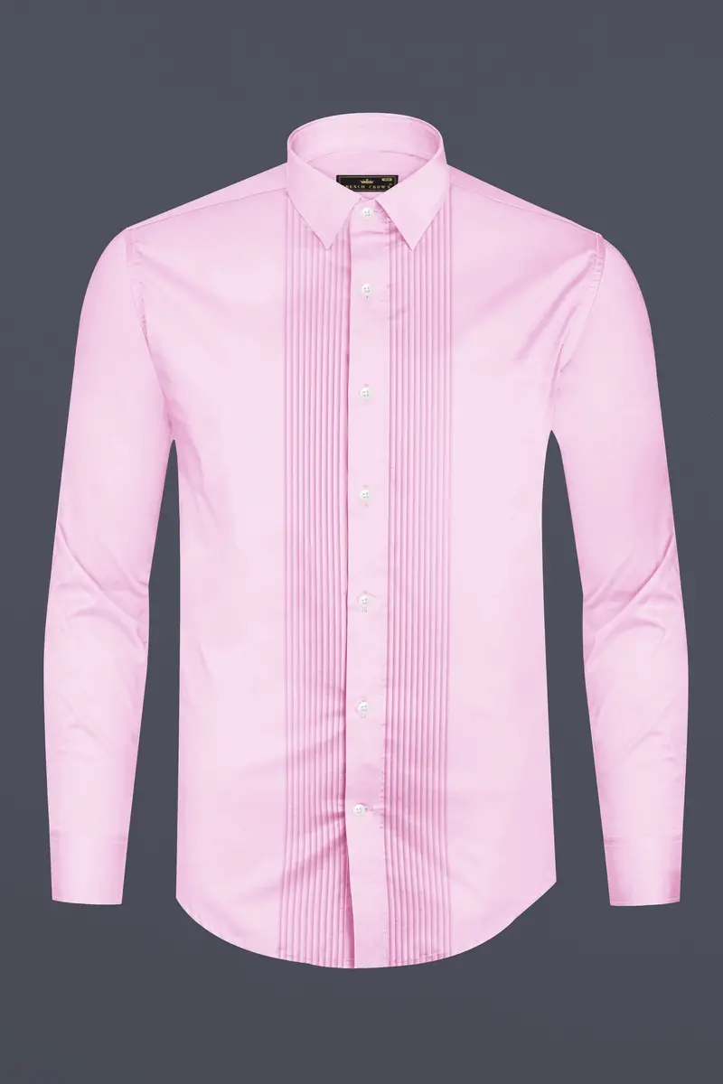 Rosevo-Pastel Pink Subtle Sheen Super Soft Premium Cotton Tuxedo Shirt 6