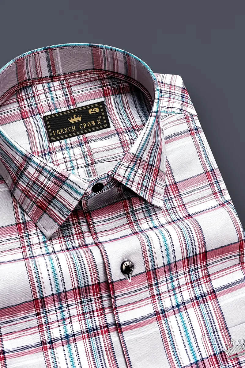 Rosewater-Turkish Rose And Spray Blue Balmoral Plaid Twill Premium Cotton Semi Formal Shirt 1