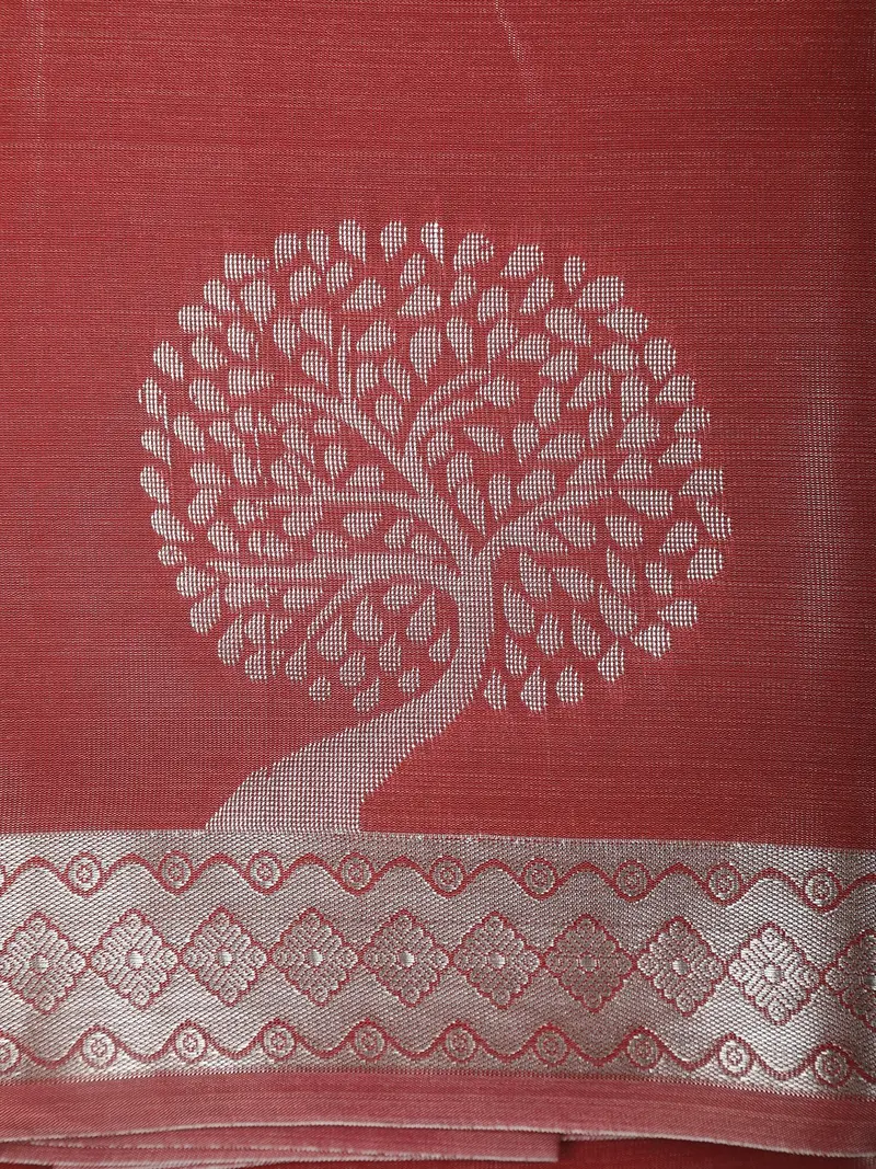 Rosewood Pink Woven Tissue Silk Shirt, Dhoti And Saree Combo With Silver Zari Tree Motif Pallu 2