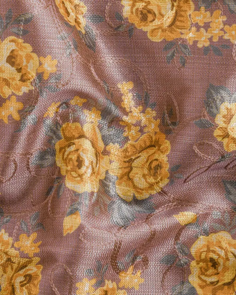 Rosewood With Tonal Embroidered And Mustard Flowers Printed Premium Designer Nehru Jacket 3