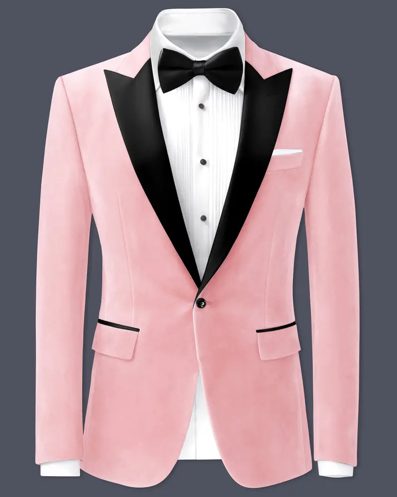 Rosivell-Careys Pink Velvet Peak Lapel Tuxedo Blazer 1