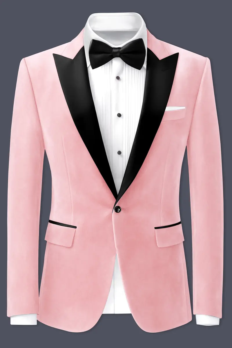 Rosivell-Careys Pink Velvet Peak Lapel Tuxedo Blazer 2