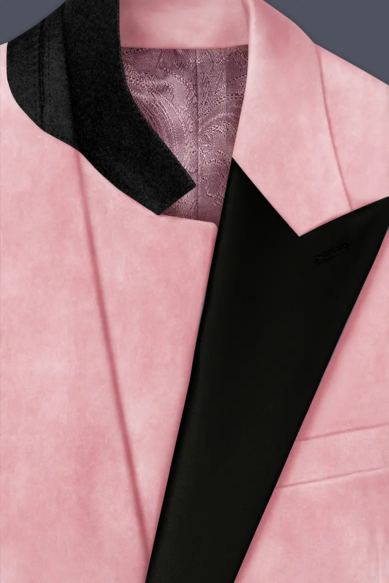 Rosivell-Careys Pink Velvet Peak Lapel Tuxedo Blazer 4