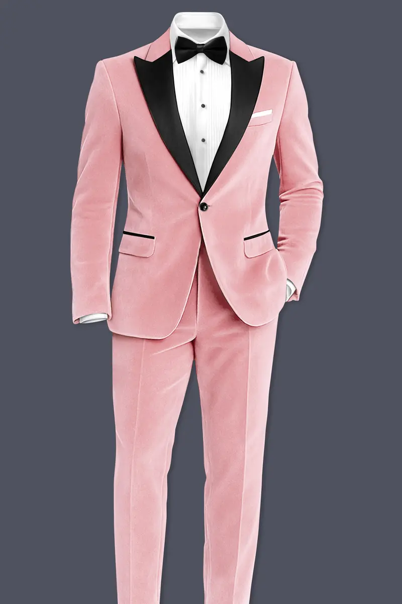 Rosivell-Careys Pink Velvet Peak Lapel Tuxedo Blazer 9