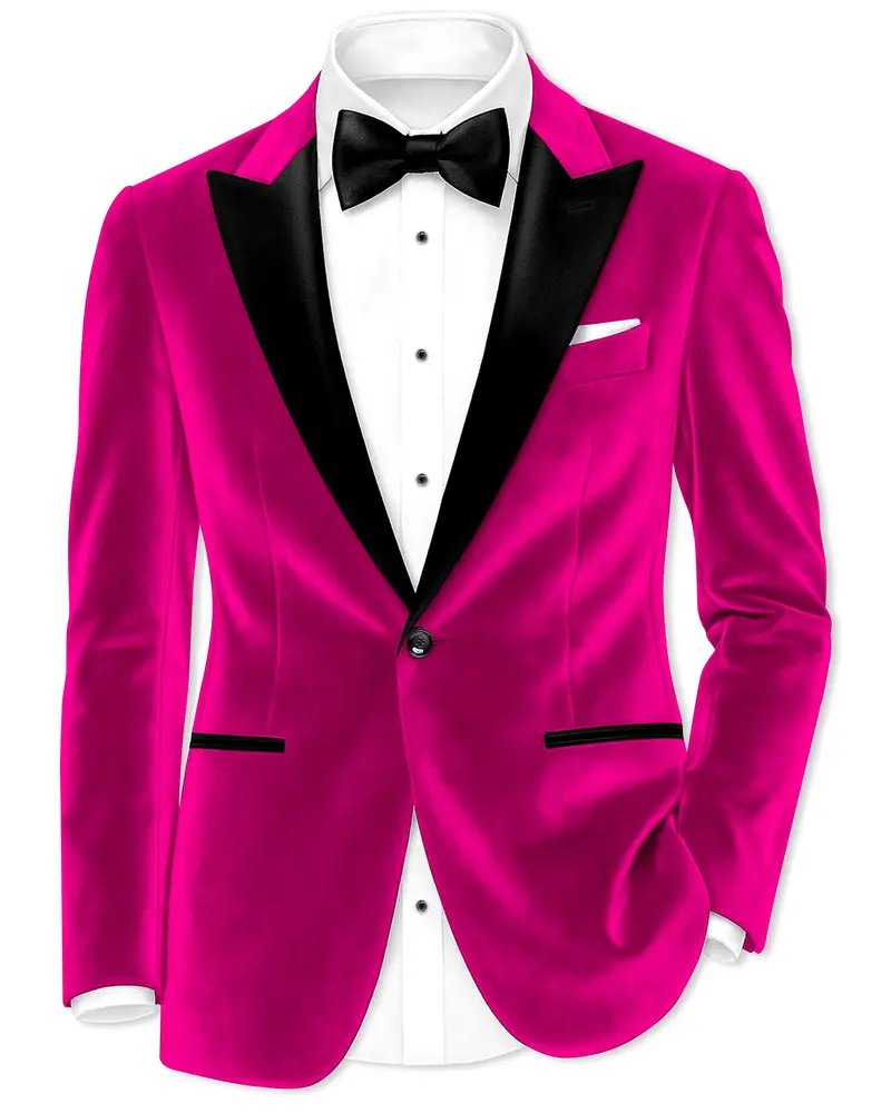 Rosivell-Fuchsia Pink Velvet Peak Lapel Tuxedo Blazer 1