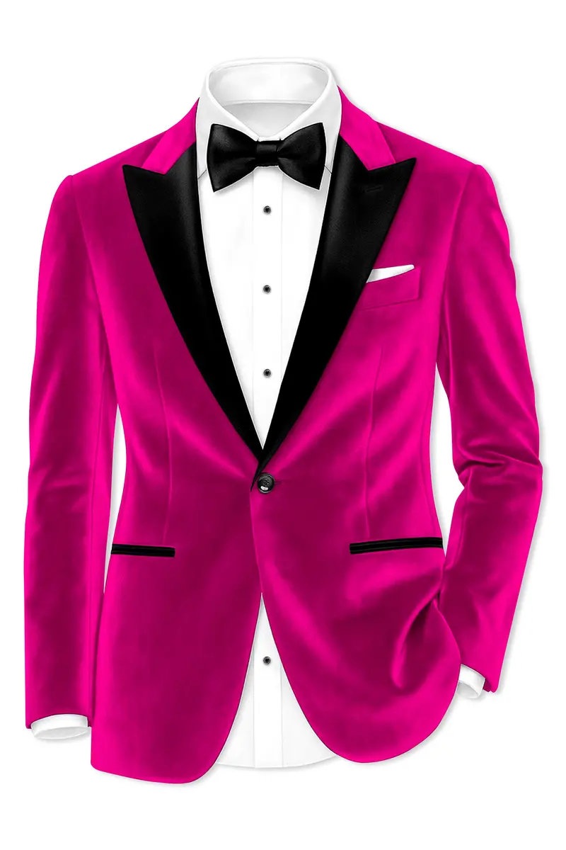 Rosivell-Fuchsia Pink Velvet Peak Lapel Tuxedo Suit 11