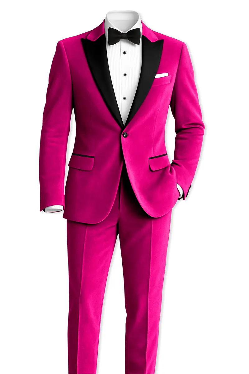 Rosivell-Fuchsia Pink Velvet Peak Lapel Tuxedo Suit 4