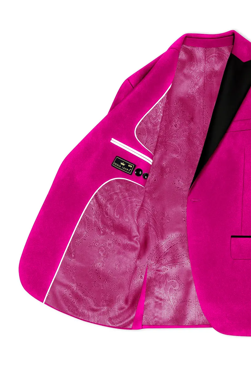 Rosivell-Fuchsia Pink Velvet Peak Lapel Tuxedo Suit 6