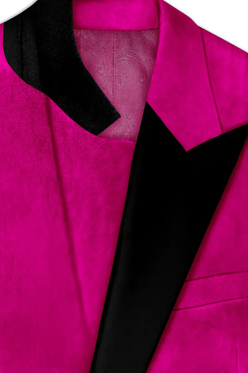 Rosivell-Fuchsia Pink Velvet Peak Lapel Tuxedo Suit 6