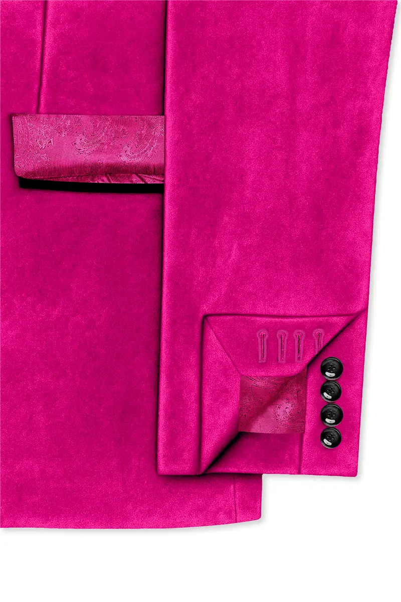Rosivell-Fuchsia Pink Velvet Peak Lapel Tuxedo Suit 7