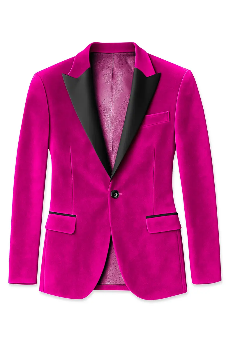Rosivell-Fuchsia Pink Velvet Peak Lapel Tuxedo Suit 8