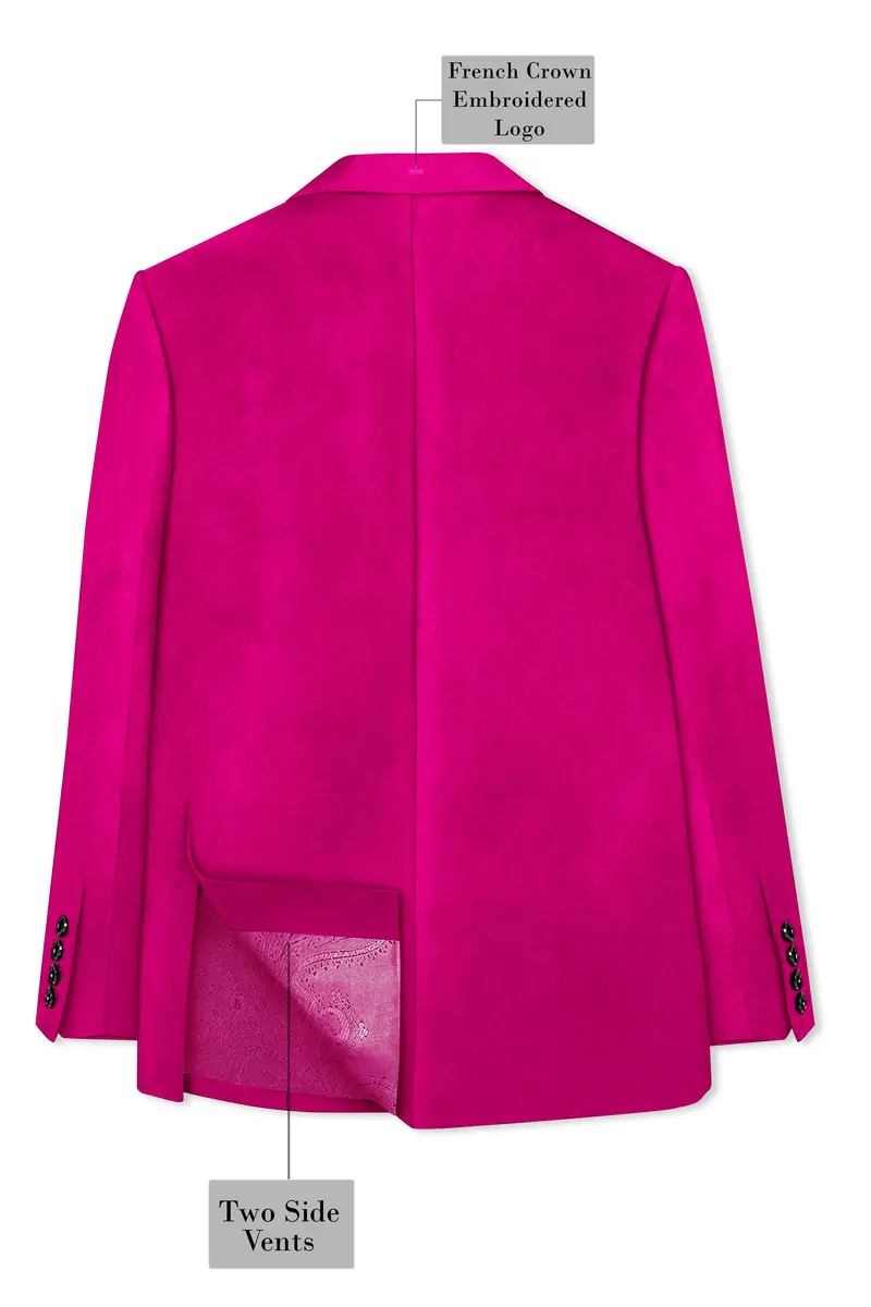 Rosivell-Fuchsia Pink Velvet Peak Lapel Tuxedo Suit 9