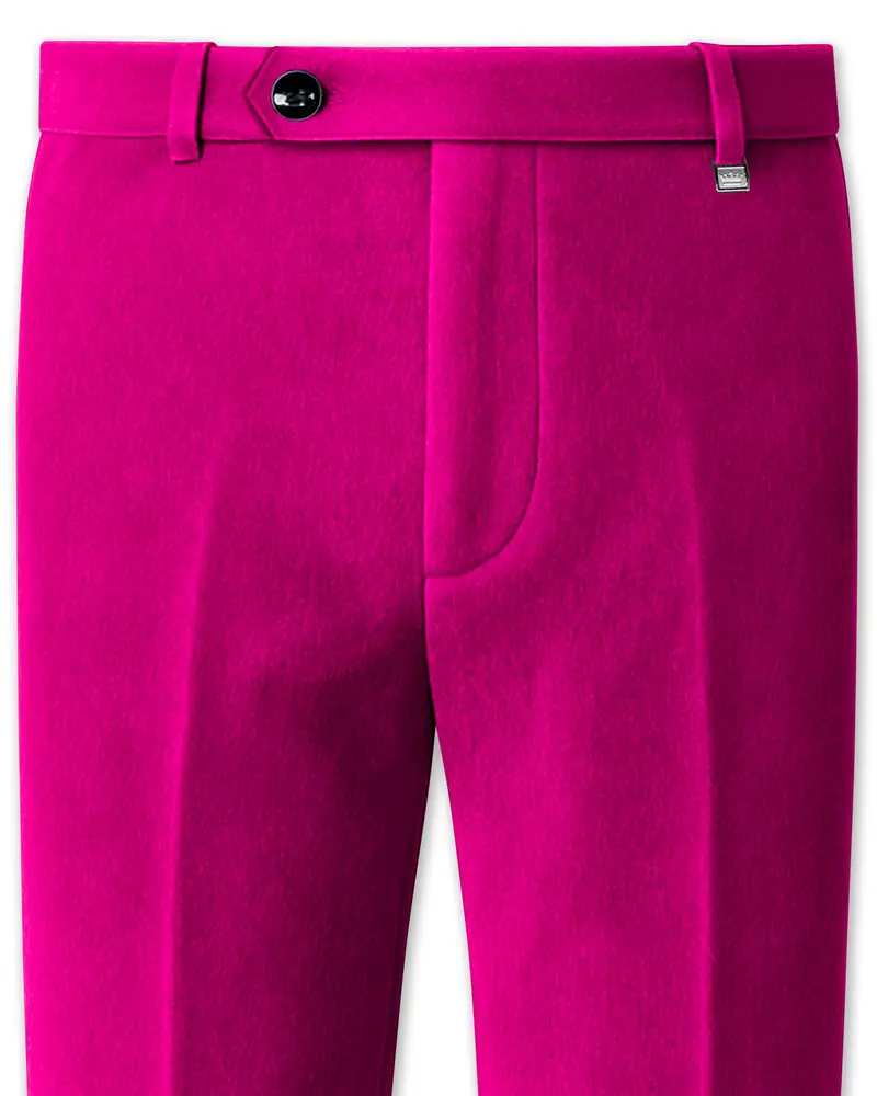 Rosivell-Fuchsia Pink Velvet Stretchable Waistband Pant 1