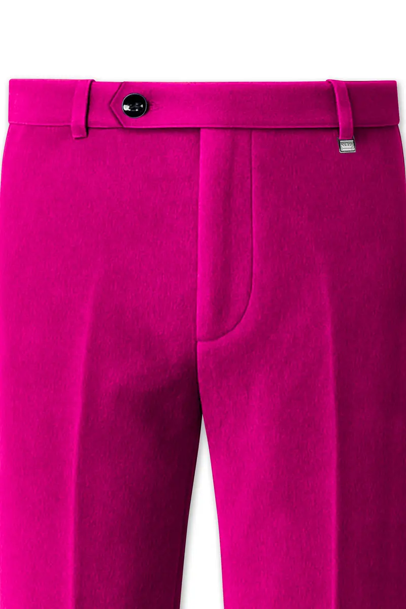 Rosivell-Fuchsia Pink Velvet Stretchable Waistband Pant 4