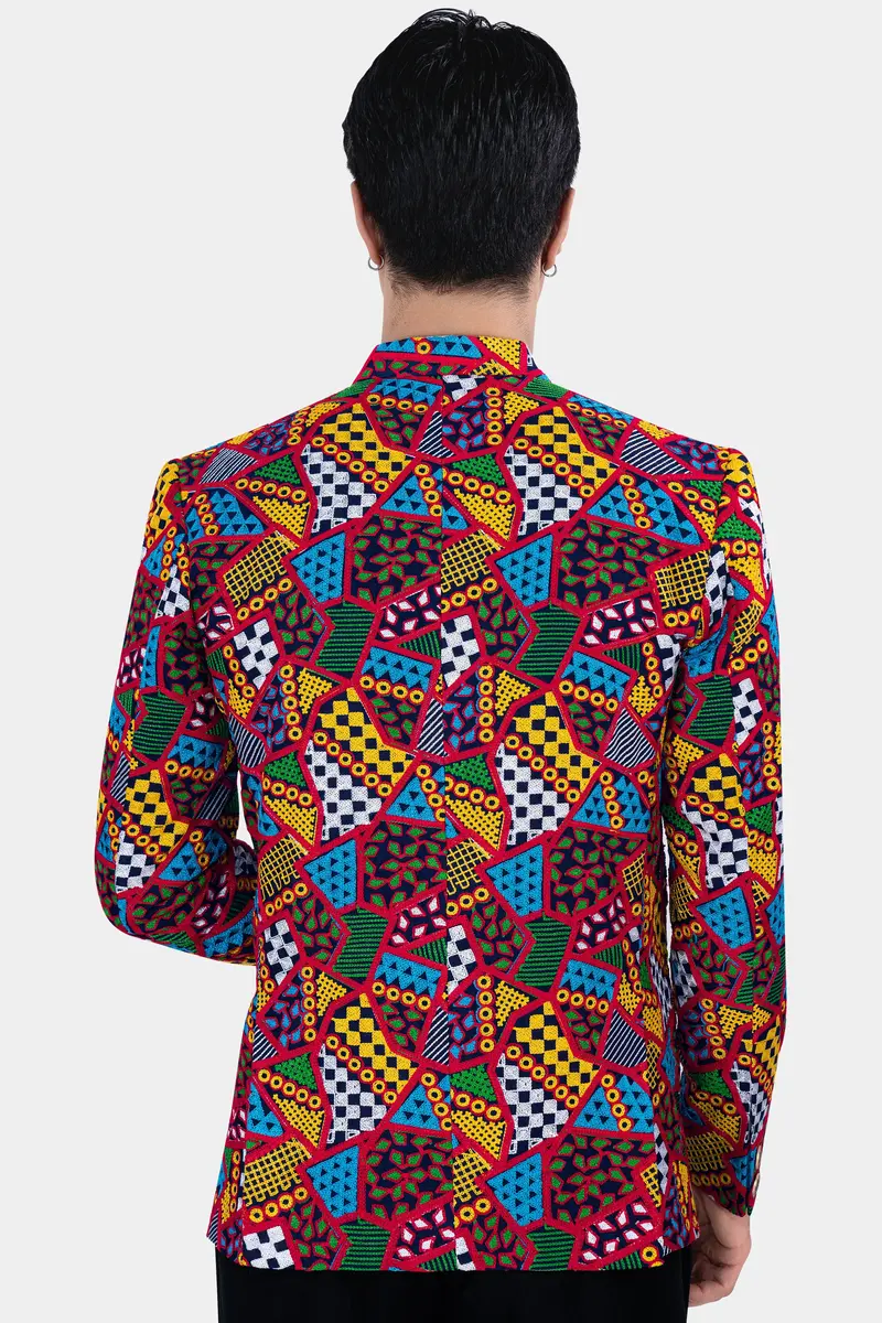 Rosso Red With Peel Yellow Multicolour Cotton Thread Embroidered Bandhgala Designer Blazer 5