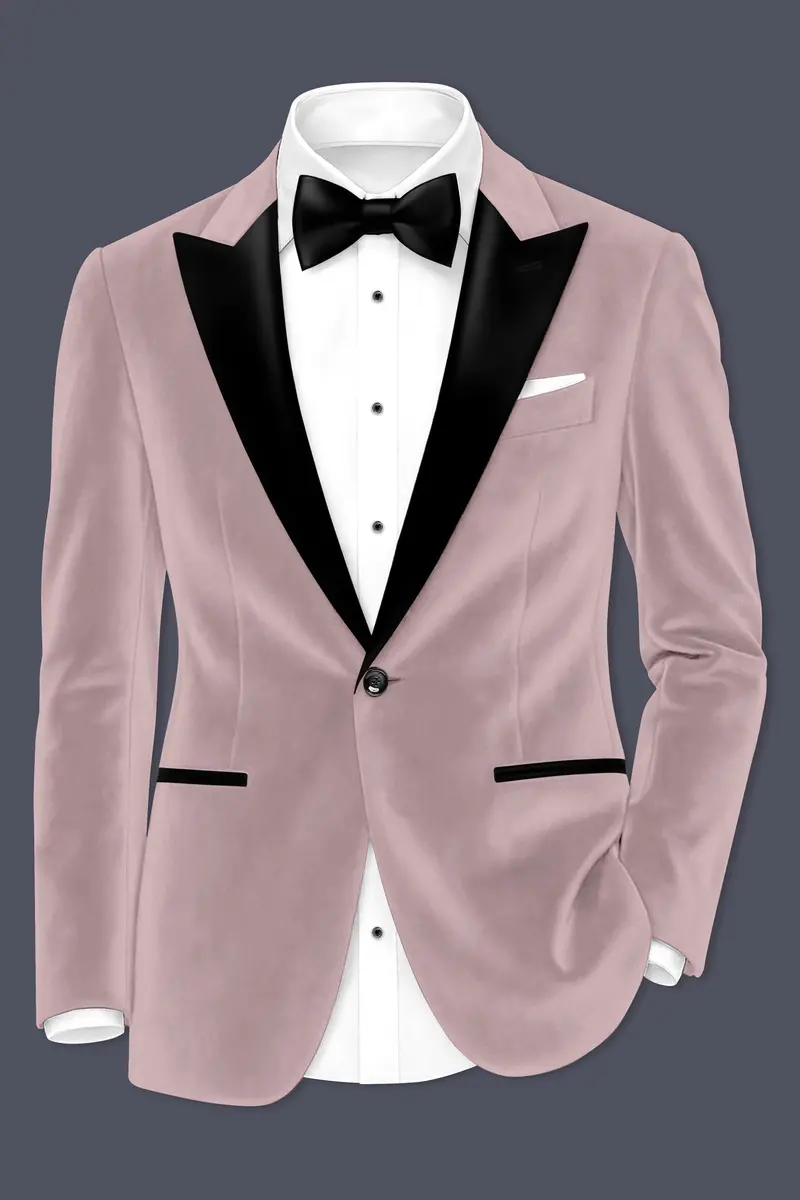 Rosvoro-Calming Pink Velvet Peak Lapel Tuxedo Blazer 2