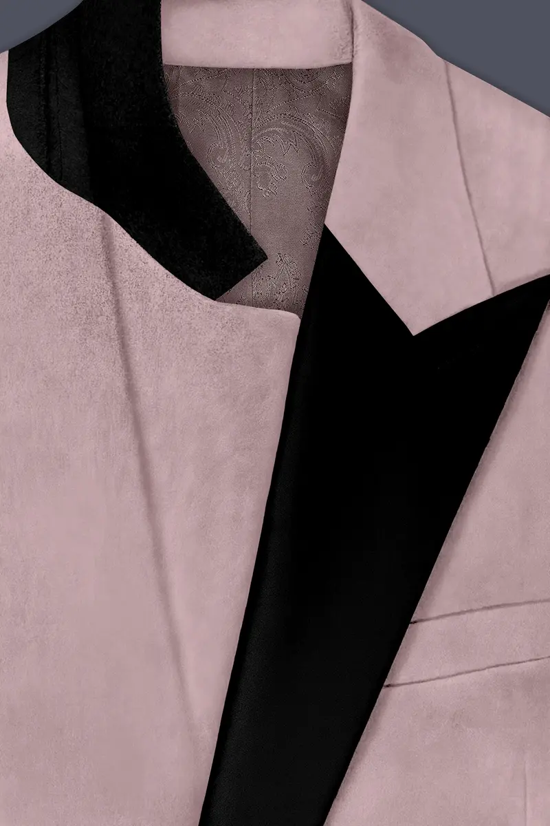 Rosvoro-Calming Pink Velvet Peak Lapel Tuxedo Blazer 4